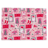 Hand Drawn coquette doodle pink christmas ラージペーパーバッグ (裏面)