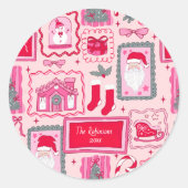 Hand Drawn coquette doodle pink christmas greeting ラウンドシール (正面)