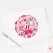 Hand Drawn coquette doodle pink christmas greeting ラウンドシール (封筒)