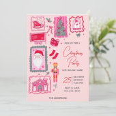 Hand Drawn coquette doodle pink christmas party 招待状 (スタンド正面)