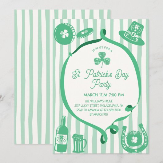 Hand Drawn Coquette Frame Stripes St Patrick's Day 招待状 (正面/裏面)