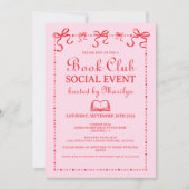 Hand Drawn Coquette Pink Red Book Club Invitation 招待状 (正面)
