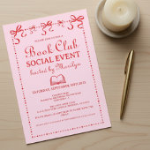Hand Drawn Coquette Pink Red Book Club Invitation 招待状