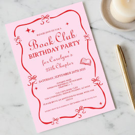 Hand Drawn Coquette Pink Red Book Club Invitation 招待状