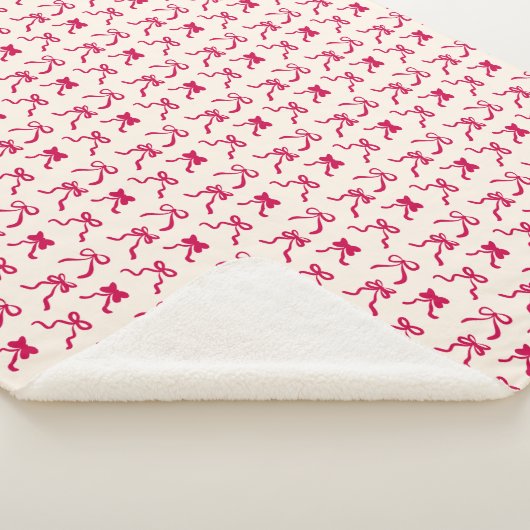 Hand-Drawn Coquette Red Bows Ribbon Valentine シェルパブランケット (3/4)