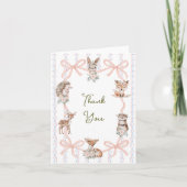 Hand Drawn Coquette Ribbon Woodland Baby Shower サンキューカード (正面)