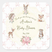 Hand Drawn Coquette Ribbon Woodland Baby Shower スクエアシール (正面)