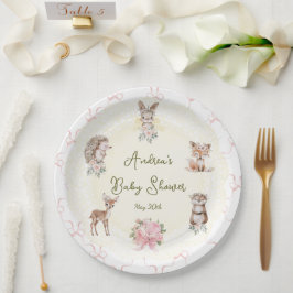 Hand Drawn Coquette Ribbon Woodland Baby Shower  ペーパープレート
