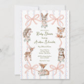 Hand Drawn Coquette Ribbon Woodland Baby Shower  招待状 (正面)