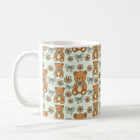 Hand-Drawn Coquette Teddy Bears Seamless Pattern コーヒーマグカップ (左)