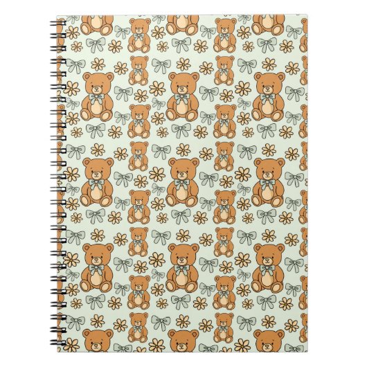 Hand-Drawn Coquette Teddy Bears Seamless Pattern ノートブック (正面)