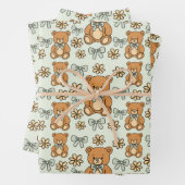 Hand-Drawn Coquette Teddy Bears Seamless Pattern ラッピングペーパーシート (インサイチュ)