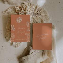Hand Drawn Coral Romantic Whimsical Wedding セーブザデート