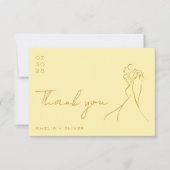 Hand Drawn Couple Butter yellow Modern Wedding サンキューカード (正面)