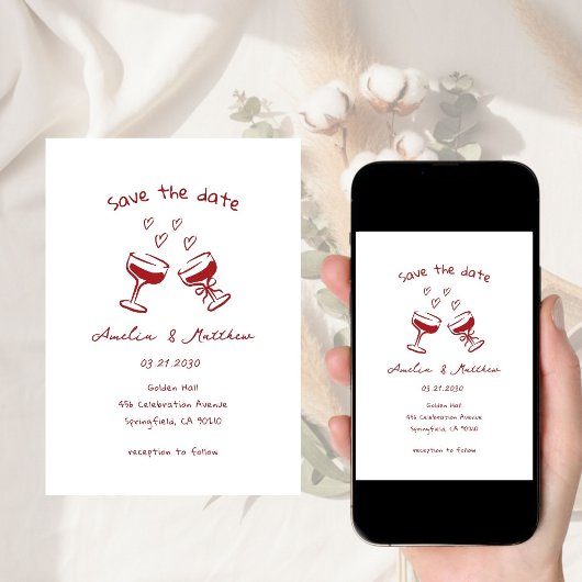 hand drawn Couple Glass Doodle Whimsical Wedding 招待状