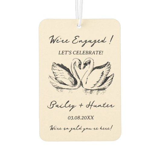 hand drawn Couple Swan Whimsical Wedding カーエアーフレッシュナー (裏面)