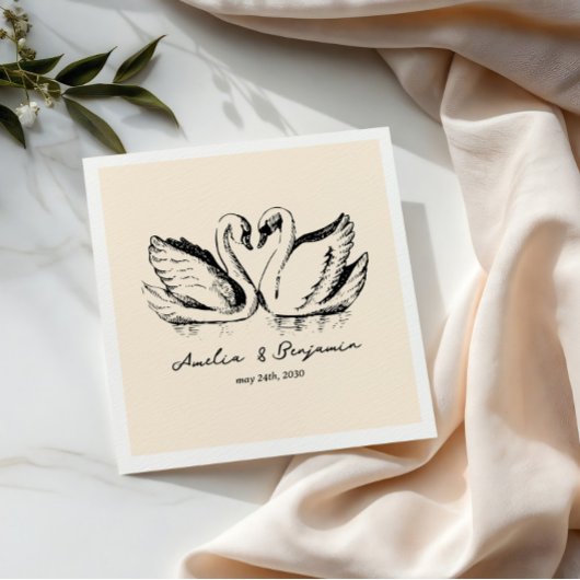 hand drawn Couple Swan Whimsical Wedding スタンダードカクテルナプキン