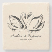 hand drawn Couple Swan Whimsical Wedding ストーンコースター (正面)