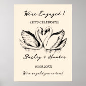 hand drawn Couple Swan Whimsical Wedding ポスター (正面)