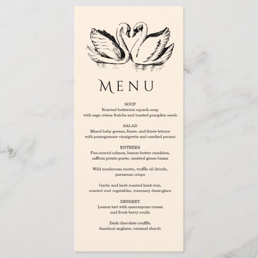 hand drawn Couple Swan Whimsical Wedding メニュー (正面)