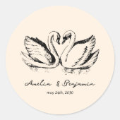 hand drawn Couple Swan Whimsical Wedding ラウンドシール (正面)