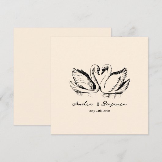 hand drawn Couple Swan Whimsical Wedding 招待状 (正面/裏面)