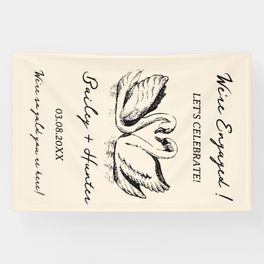 hand drawn Couple Swan Whimsical Wedding 横断幕 (横)