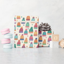 Hand Drawn Cozy Winter Hats Wrapping Paper Roll ラッピングペーパー