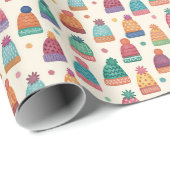 Hand Drawn Cozy Winter Hats Wrapping Paper Roll ラッピングペーパー (ロールコーナー)