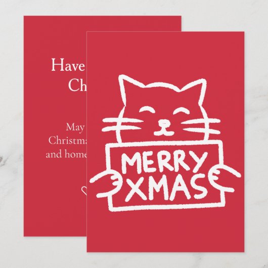 Hand Drawn Cute Cat Merry Xmas シーズンカード (正面/裏面)