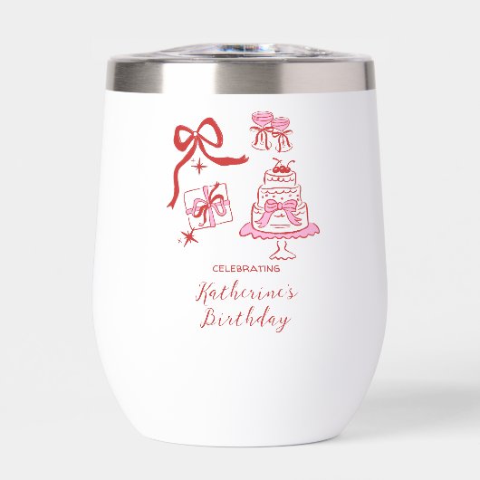 Hand Drawn Cute Pink Red Birthday Doodles Party (正面)