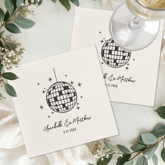 Hand Drawn Disco Retro Wedding スタンダードカクテルナプキン