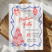 Hand Drawn  doodle blue pink christmas party 招待状
