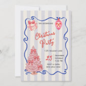 Hand Drawn doodle blue pink christmas party 招待状 (正面)