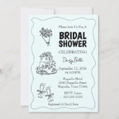 Hand Drawn Doodle Bridal Shower Green 招待状 (正面)