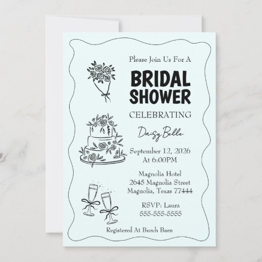 Hand Drawn Doodle Bridal Shower Green 招待状 (正面)