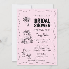 Hand Drawn Doodle Bridal Shower Pink 招待状