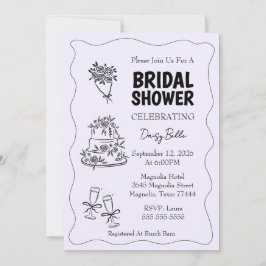 Hand Drawn Doodle Bridal Shower Purple 招待状