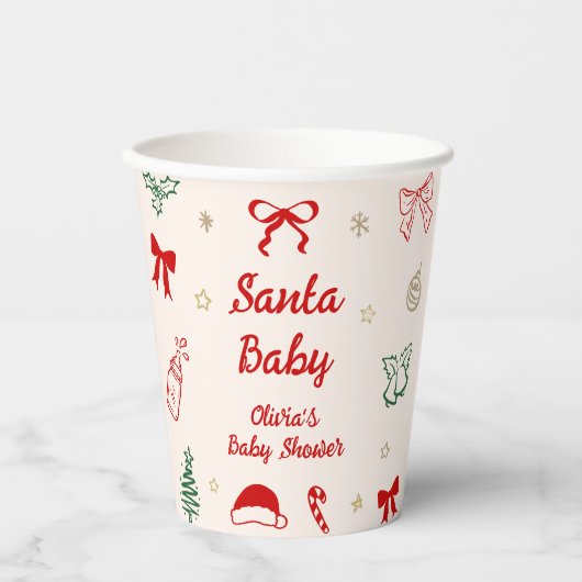 Hand Drawn Doodle Christmas Santa Baby Shower  紙コップ (正面)