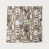 Hand drawn doodle coffee pattern background タペストリー (正面(横))