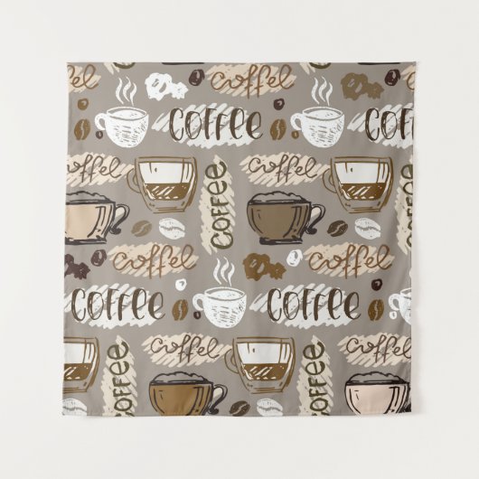 Hand drawn doodle coffee pattern background タペストリー (正面)