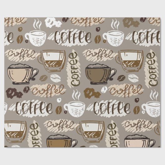 Hand drawn doodle coffee pattern background ラッピングペーパー (フラット)