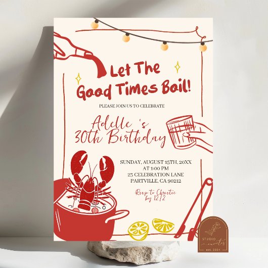 Hand Drawn Doodle crawfish boil Birthday party inv 招待状