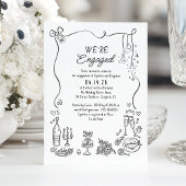Hand Drawn Doodle Funky Whimsical Engagement Party 招待状