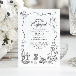 Hand Drawn Doodle Funky Whimsical Engagement Party 招待状