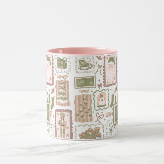 Hand Drawn doodle green peach christmas マグカップ (中央)