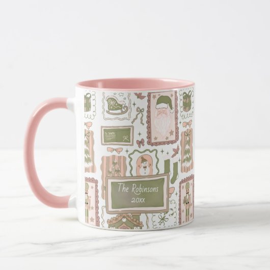 Hand Drawn doodle green peach christmas マグカップ (左)