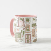 Hand Drawn doodle green peach christmas マグカップ (正面左)