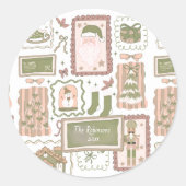 Hand Drawn doodle green peach christmas ラウンドシール (正面)