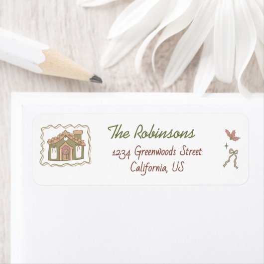 Hand Drawn doodle green peach christmas ラベル (インサイチュ)